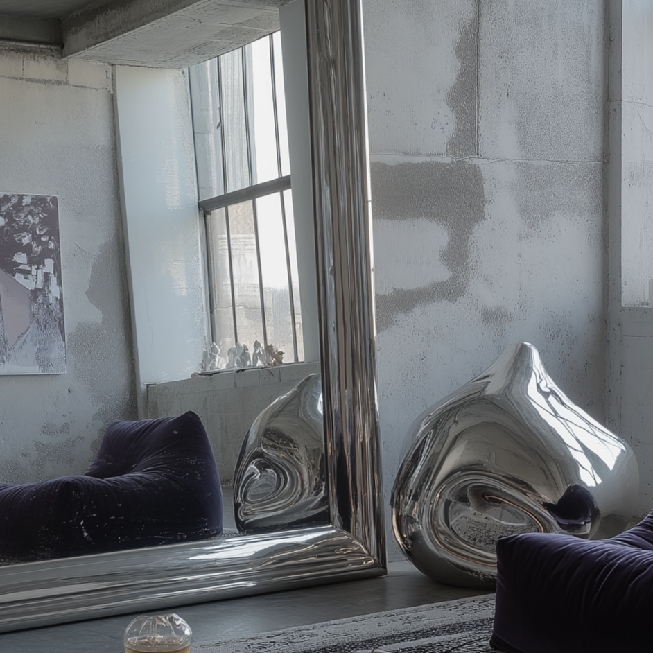 IVORY oversized mirror chrome close up bottom