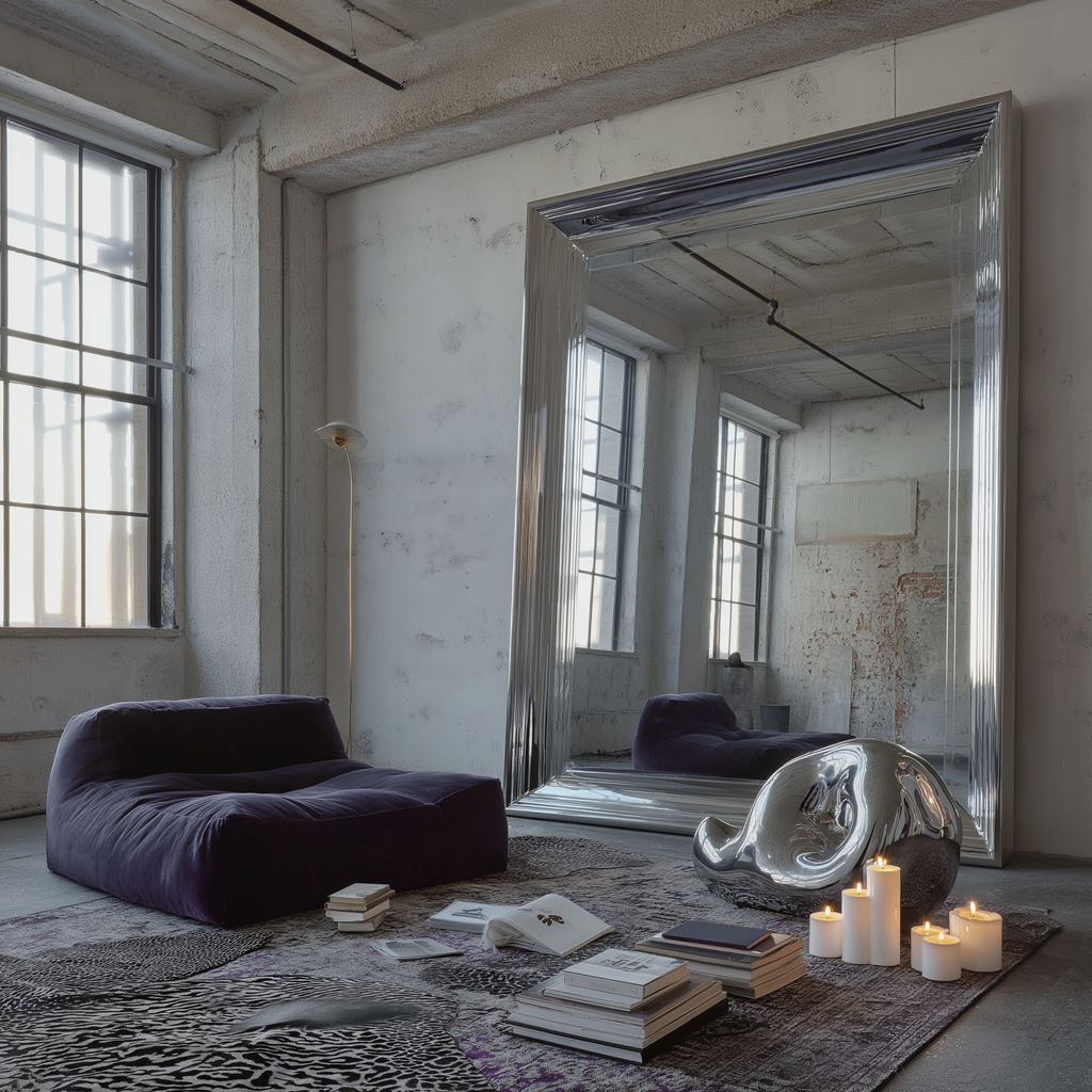 IVORY oversized mirror chrome side