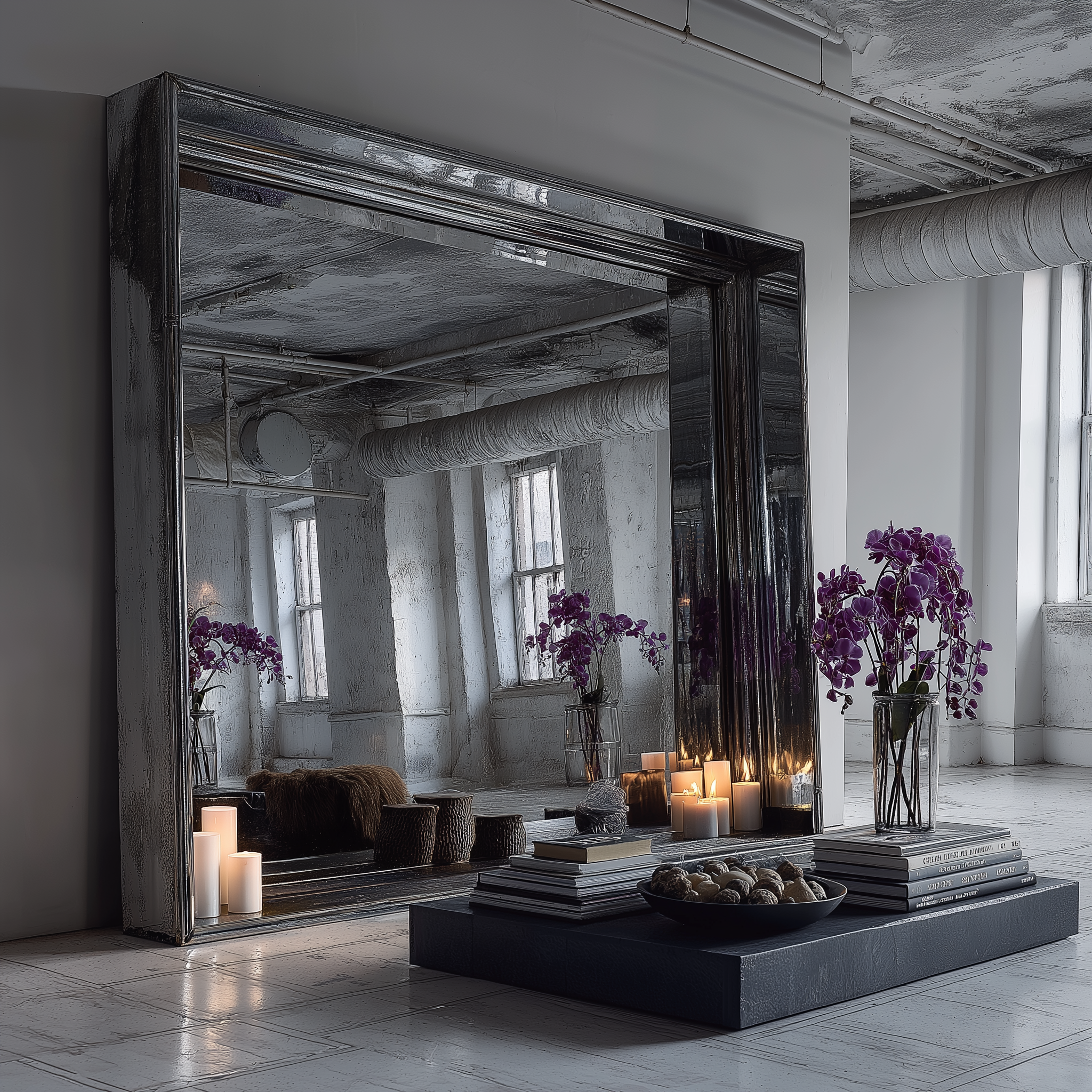 VERA square oversized mirror chrome side