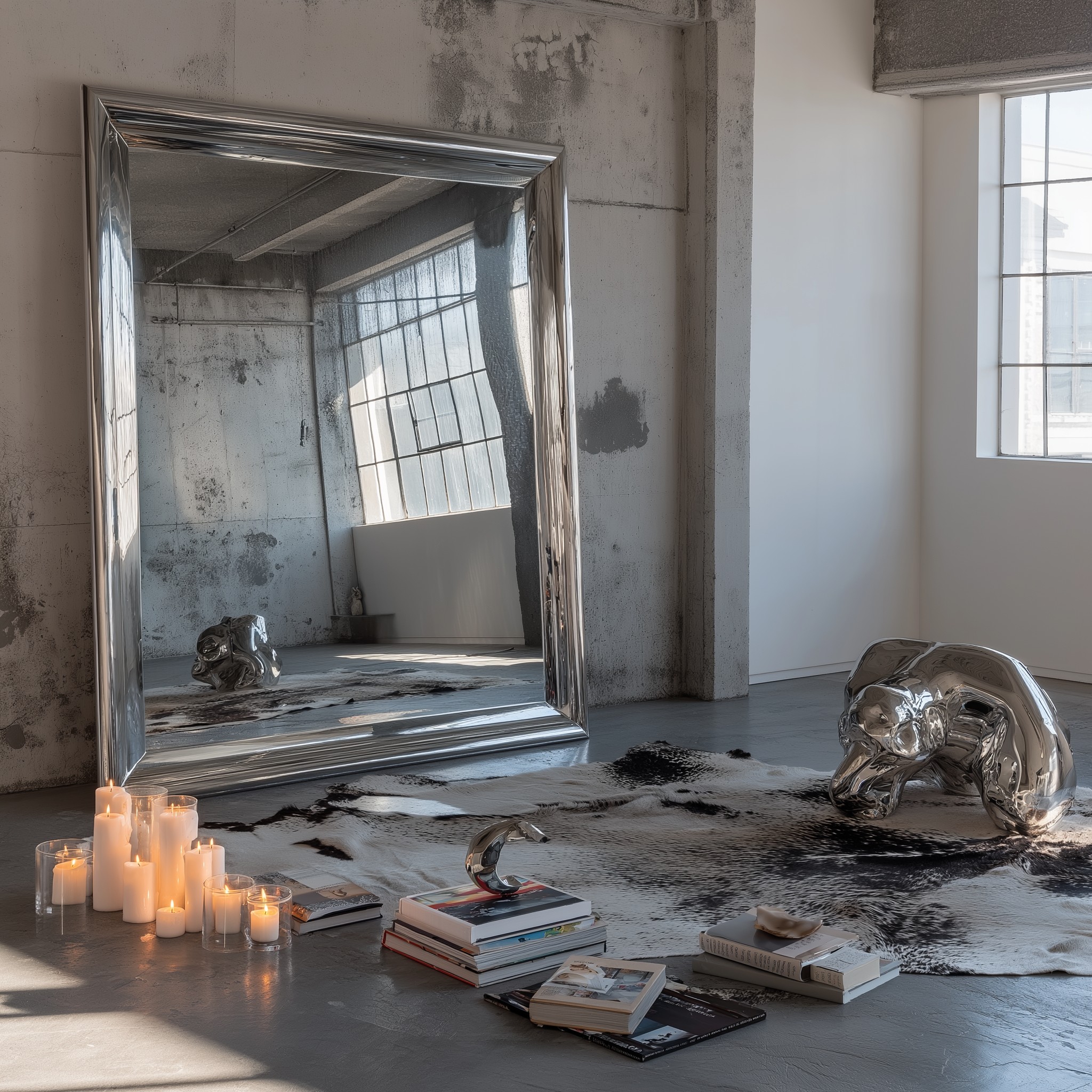 IVORY oversized mirror chrome side