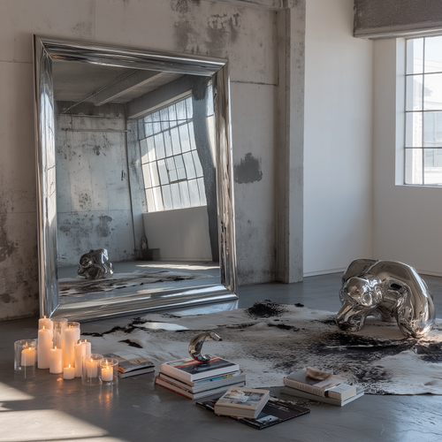 IVORY oversized mirror chrome side