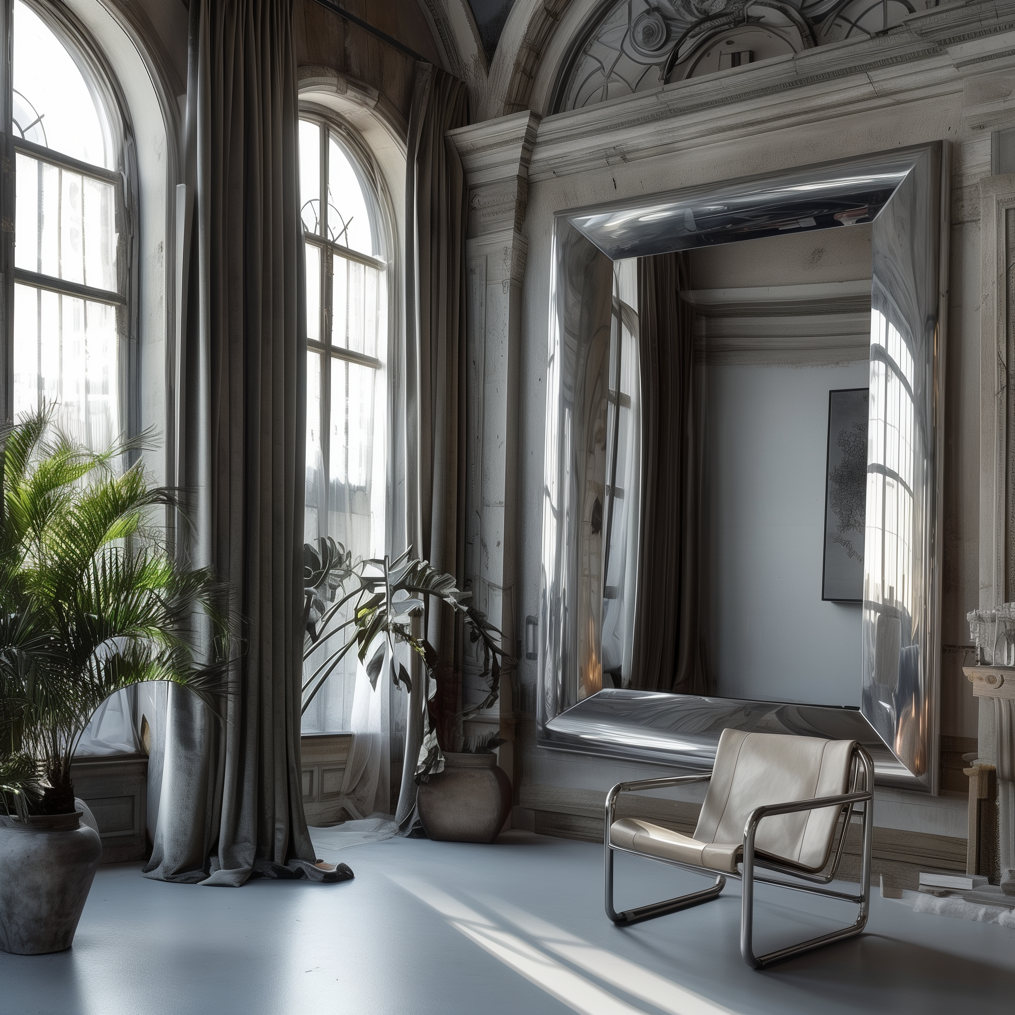 HORUS oversized chrome mirror side